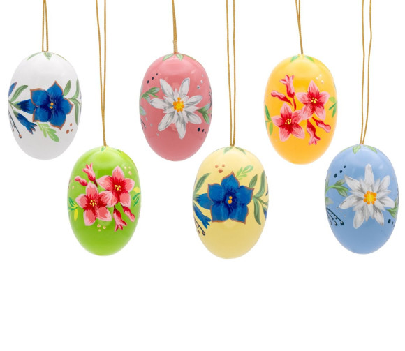 Baumbehang Ostereier Edelweiß, Alpenrose, Enzian, 6-teilig, 55 mm