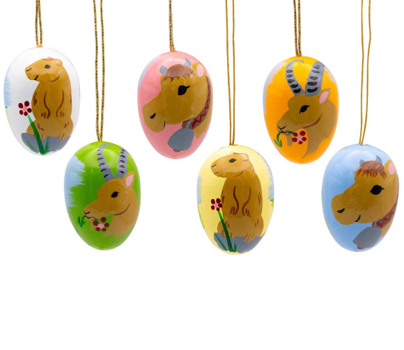 Baumbehang Ostereier Steinbock, Kuh, Murmeltier, 6-teilig, 55 mm
