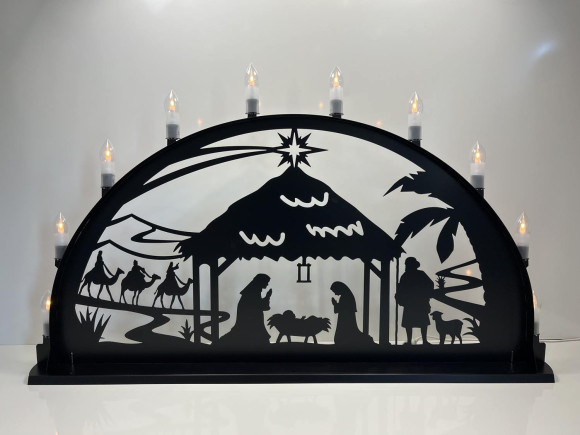 LED Metall Außenschwibbogen Christi Geburt 2,00 x 1,00 Meter