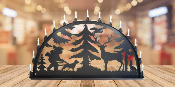 LED Metall Außenschwibbogen Jäger 1,50 x 0,75 Meter