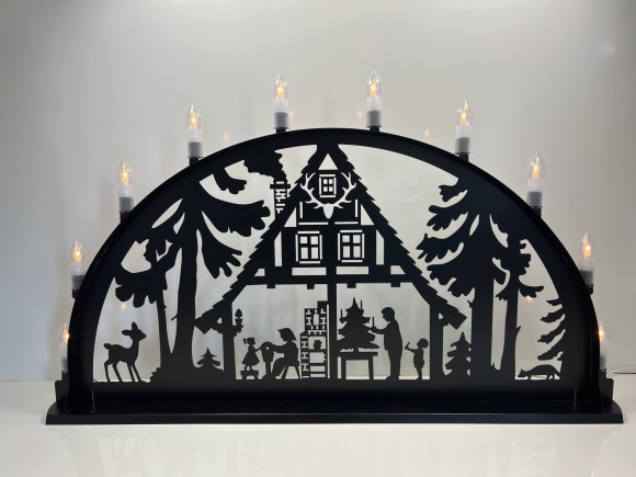 LED Metall Außenschwibbogen Waldhaus 2,00 x 1,00 Meter