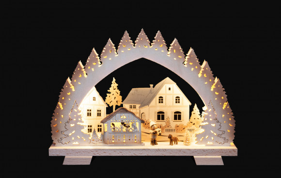 LED-Midi-Schwibbogen Weihnachtsmarkt mit Figur, 35 cm