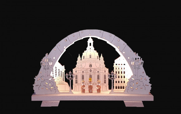 LED-Midi-Schwibbogen Dresdener Frauenkirche mit Kurrende, 35 cm