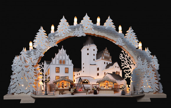 3D-Mehrschicht-Schwibbogen Schlossweihnacht Schwarzenberg verschneit, 70 cm