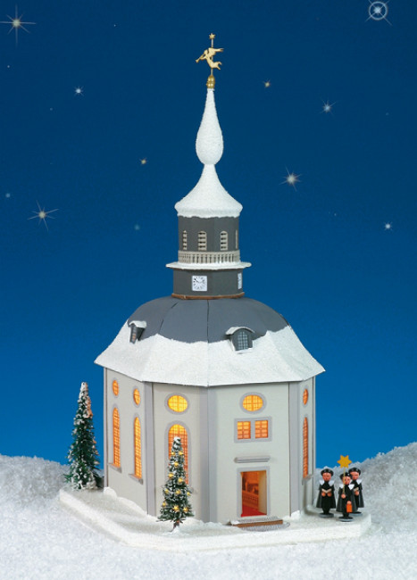 Lichterhaus Carlsfelder Kirche - Version mit extra LED-beleuchteten Weihnachtsbaum