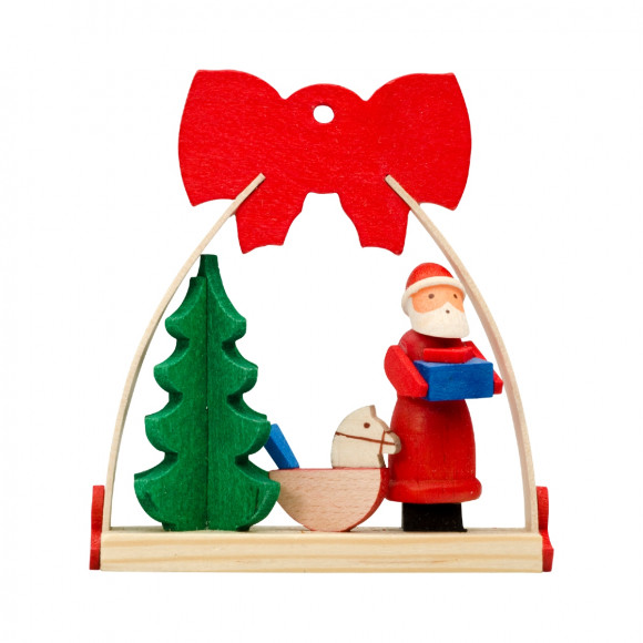 Baumbehang Schleife Weihnachtsmann mit Schaukelpferd