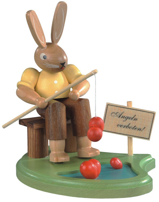 Hase Angler am Teich lasiert