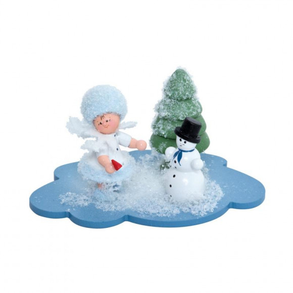 Schneeflöckchen mit Schneemann auf Wolke