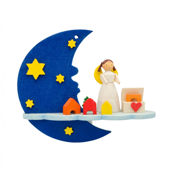 Baumbehang Mond mit Engel und Spielzeugkiste