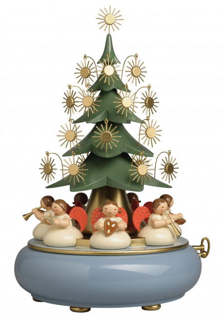 Spieldose mit unter dem Weihnachtsbaum sitzenden Engeln Stille Nacht