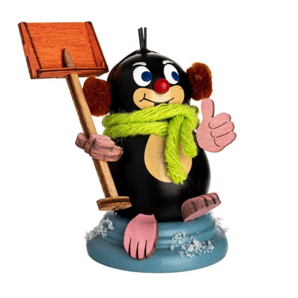Maulwurf Egon mit Schneeschippe