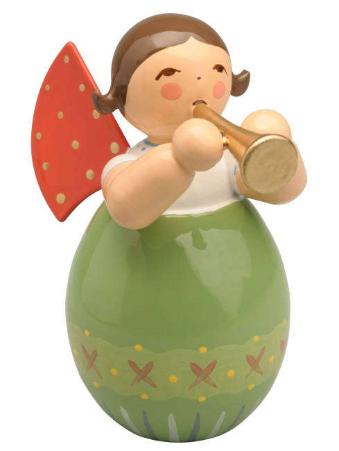 Engel mit Flöte in grünem Ei