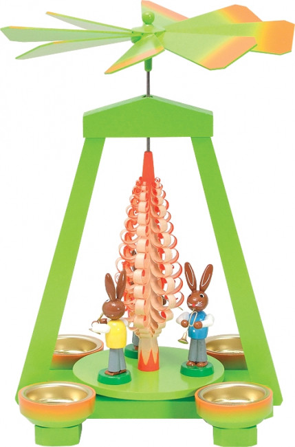 Osterpyramide mit Hasenmusikanten grün/orange