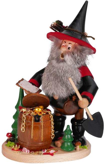 Räuchermann Räuberwichtel mit Goldfass schwarz - 26 cm