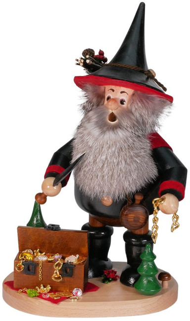 Räuchermann Räuberwichtel mit Schatztruhe schwarz - 26 cm