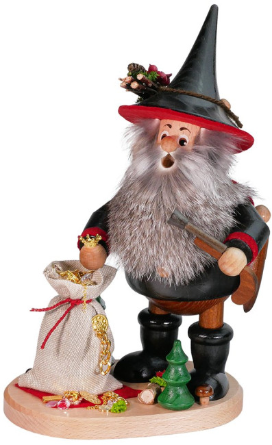 Räuchermann Räuberwichtel mit Goldsack schwarz-rot - 26 cm