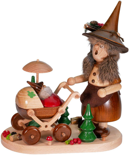 Räuchermann Wichtelfrau mit Kinderwagen - 26 cm