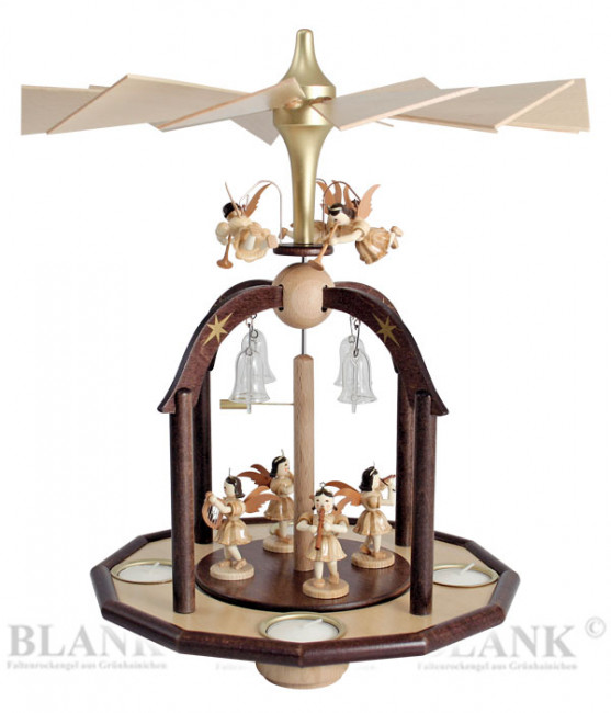 Teelichtpyramide mit 7 Engel und Glasglöckchen