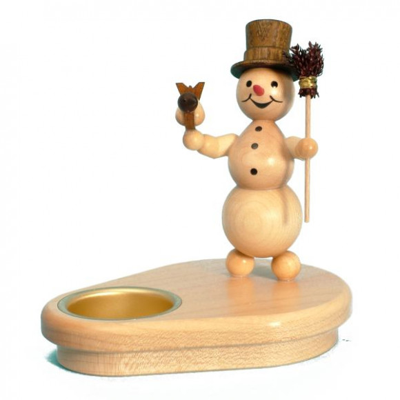 Schneemannleuchter mit Besen und Vogel