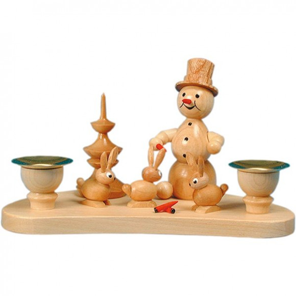 Schneemannleuchter mit Hasen & Baum