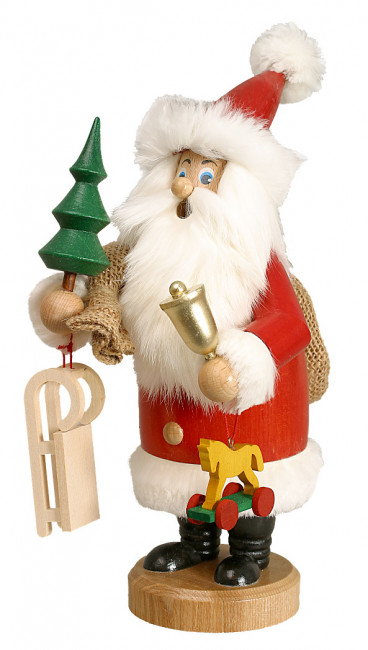 Räuchermann Weihnachtsmann mit Fell und Geschenken