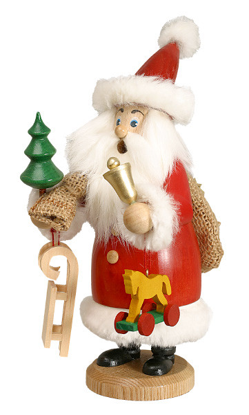 Räuchermann Weihnachtsmann mit Fell und Geschenke