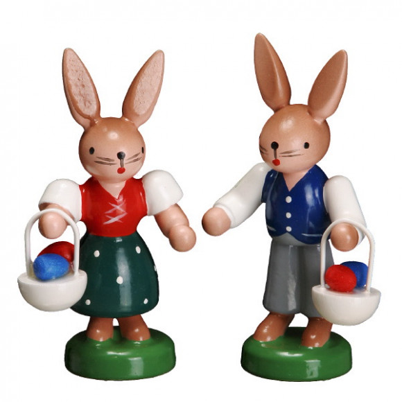 Hasenkinderpärchen mit Körbchen