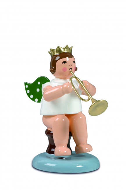 Engel sitzend mit Jazztrompete mit Krone