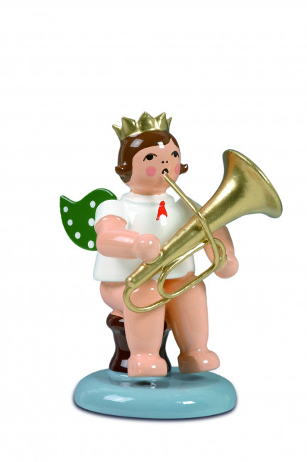 Engel sitzend mit Tuba ohne Krone