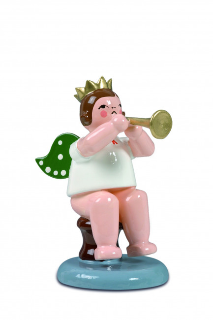 Engel sitzend mit Trompete ohne Krone