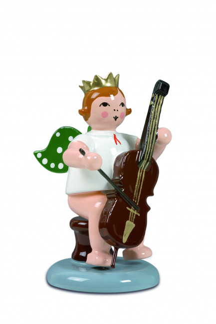 Engel sitzend mit Cello mit Krone