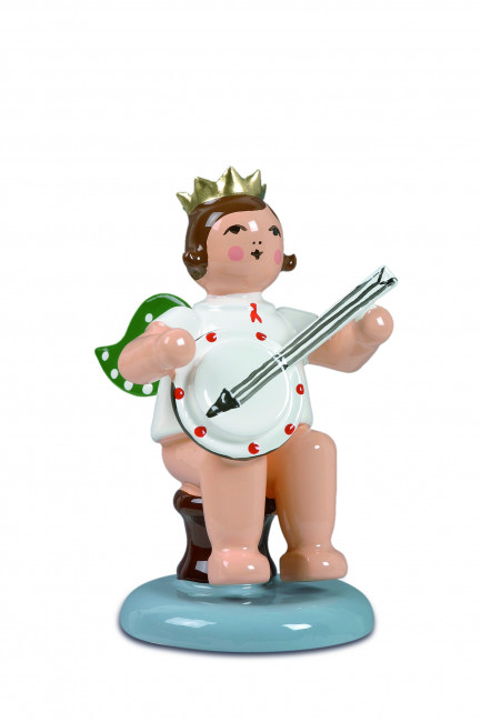 Engel sitzend mit Banjo mit Krone