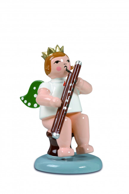Engel sitzend mit Fagott mit Krone
