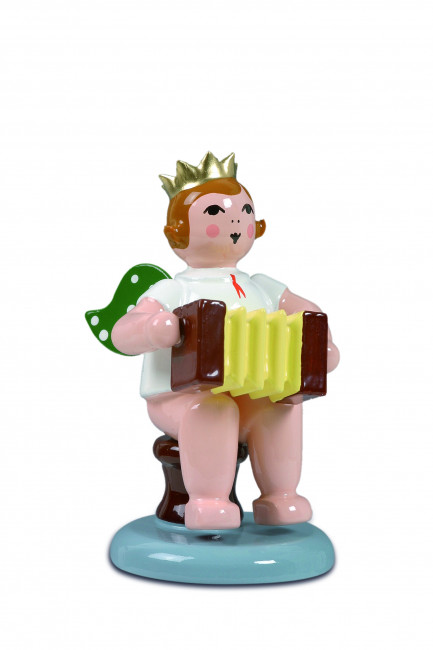 Engel sitzend mit Harmonika mit Krone