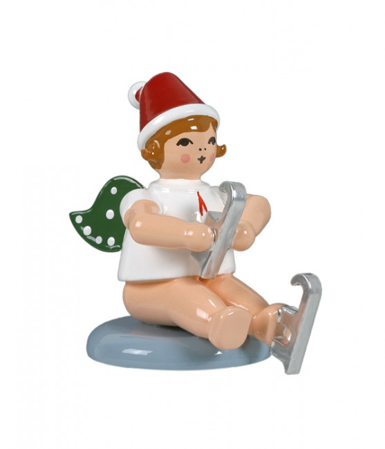 Weihnachtsengel mit Schlittschuh sitzend ohne Krone