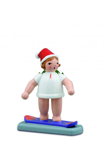 Weihnachtsengel auf Snowboard mit Mütze