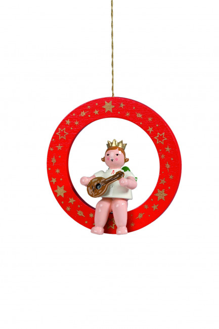Engel mit Mandoline im roten Ring ohne Krone