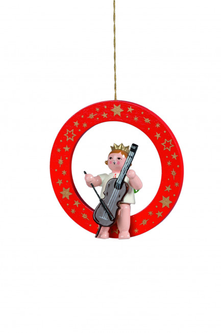 Engel mit Cello im roten Ring ohne Krone