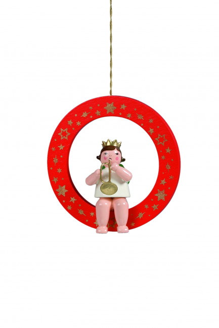 Engel mit Jazztrompete im roten Ring ohne Krone