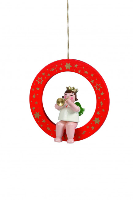 Engel mit Trompete im roten Ring ohne Krone