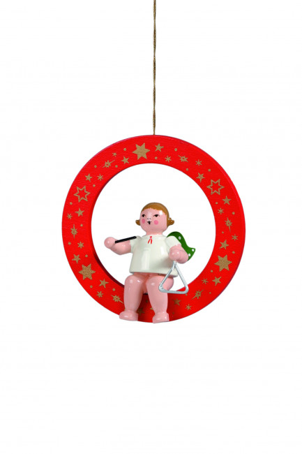 Engel mit Triangel im roten Ring mit Krone