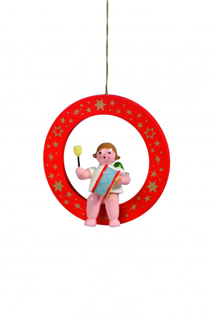 Engel mit großer Trommel im roten Ring ohne Krone