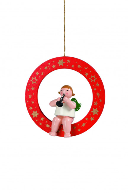 Engel mit Flöte im roten Ring ohne Krone