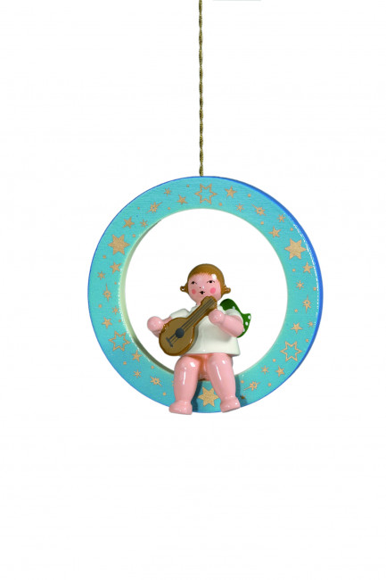 Engel mit Mandoline im blauen Ring ohne Krone