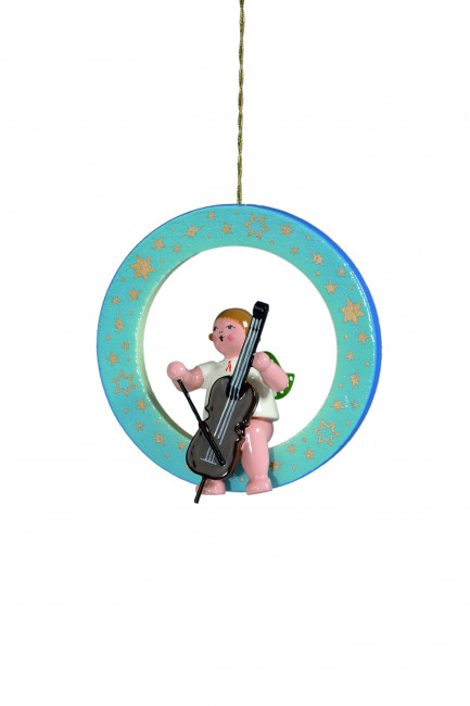 Engel mit Cello im blauen Ring ohne Krone
