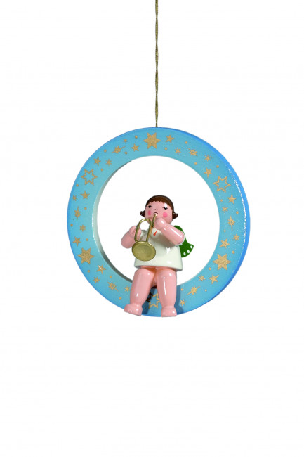 Engel mit Jazztrompete im blauen Ring ohne Krone