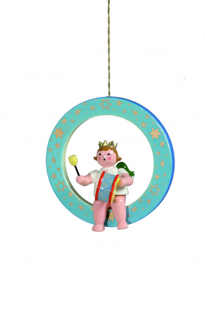 Engel mit großer Trommel im blauen Ring ohne Krone