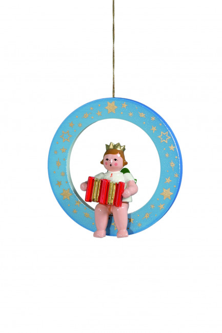 Engel mit Akkordeon im blauen Ring ohne Krone