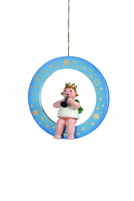 Engel mit Flöte im blauen Ring ohne Krone