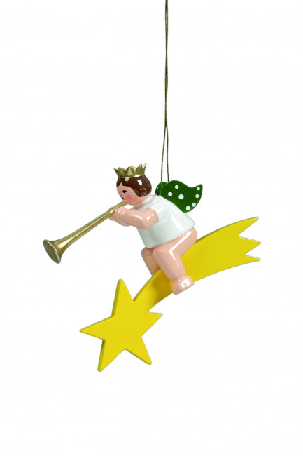 Engel mit Fanfare auf Sternschnuppe ohne Krone